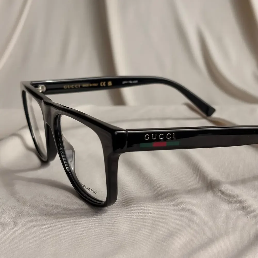 Gucci Black Square Eyeglasses - GG1117O - Red & Green Web, NIB